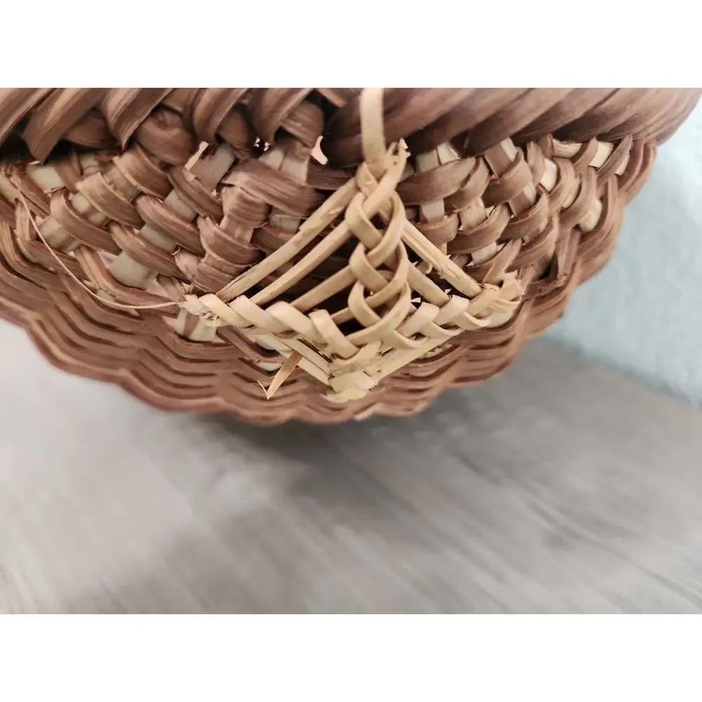 Handwoven Footed Oval Round Basket Natural Wicker Rustic Farmhouse Decor 12 Inch